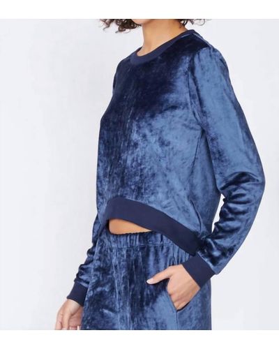 Stateside Bamboo Velour Cropped Pullover - Blue