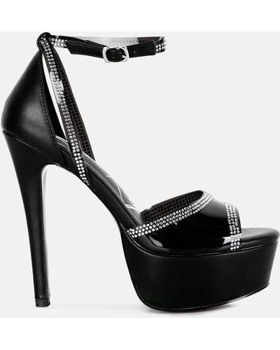 LONDON RAG Cinderella Rhinestones Embellished Stiletto Platform Sandals - Black