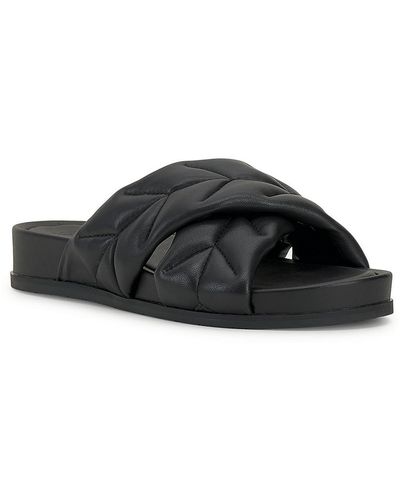 Vince Camuto Kanama Leather Slip On Slide Sandals - Black