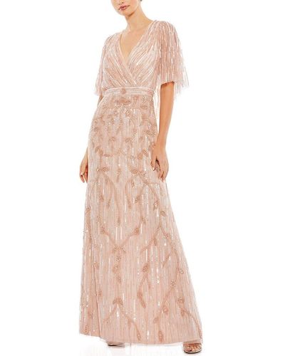 Mac Duggal Embellished Cap Sleeve Faux Wrap Trumpet Gown - Pink
