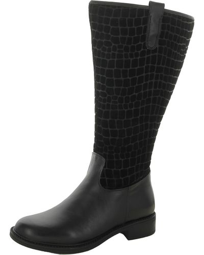 David Tate Best 20 Wide Calf Leather Knee-high Boots - Black