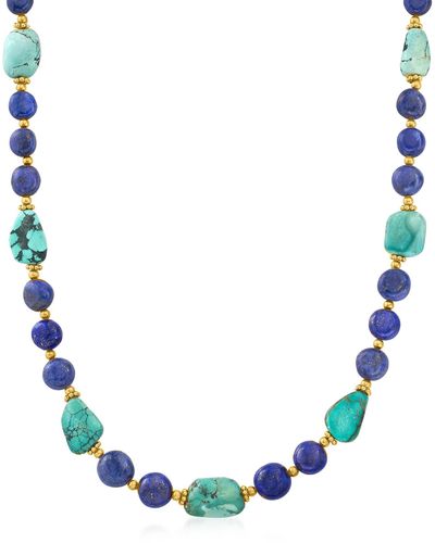 Ross-Simons Lapis And Turquoise Bead Necklace - Multicolor