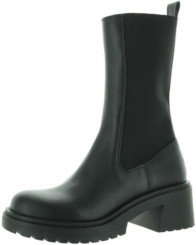 Steve Madden Leather Stretch Mid-calf Boots - Black