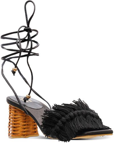 Silvia Cobos Canasto Fringe Leather Dressy Heels - Black