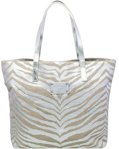 Michael Kors Silver/ Canvas And Patent Leather Tote - Metallic