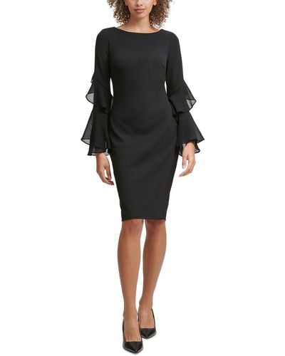 Calvin Klein Tiered Chiffon-sleeve Sheath Dress - Black