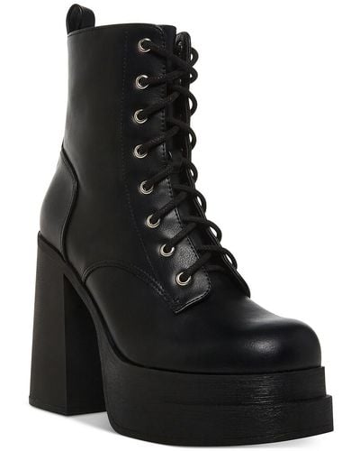Madden Girl Drivenn Faux Leather Platform Combat & Lace-up Boots - Black