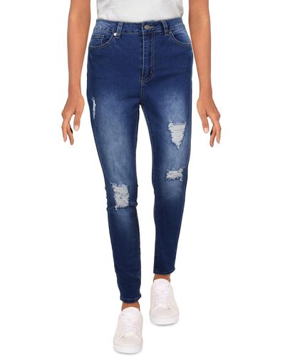 Reason Avas High Rise Destroyed Skinny Jeans - Blue