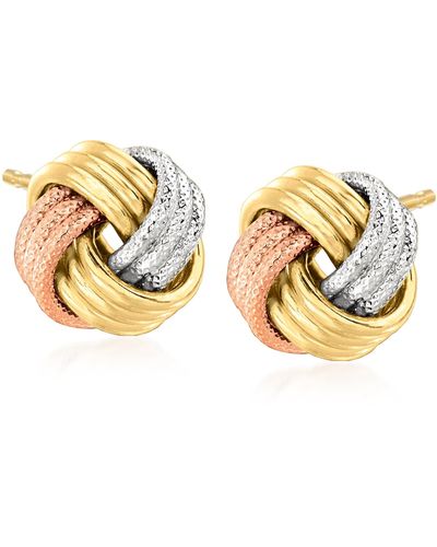 Ross-Simons Italian 14kt Tri-colored Gold Love Knot Earrings - Metallic