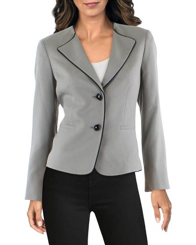Le Suit Petites Knit Fitted Two-button Blazer - Gray