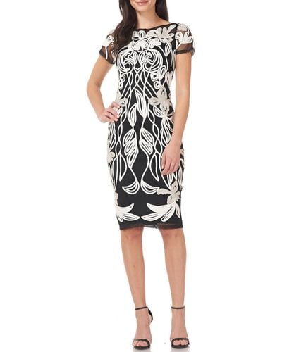 JS Collections Metallic Beaded Cocktail And Party Dress - Black