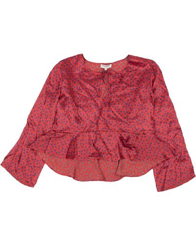 Opening Ceremony Silk Cropped Floral Flounce Blouse - Red
