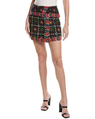 FARM Rio Macaw Night Linen-blend Mini Skirt - Black