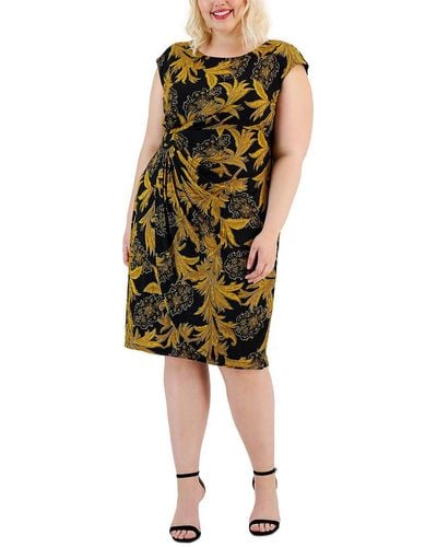 Connected Apparel Plus Printed Knee Sheath Dress - Green