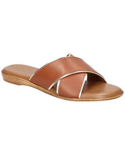 Bella Vita Tab-italy Leather Open Toe Slide Sandals - Brown