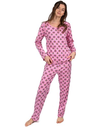 Leveret Two Piece Cotton Loose Fit Pajamas Flower Pot - Pink