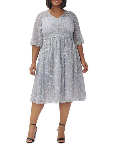 Adrianna Papell Plus Faux Wrap Printed Cocktail And Party Dress - Gray
