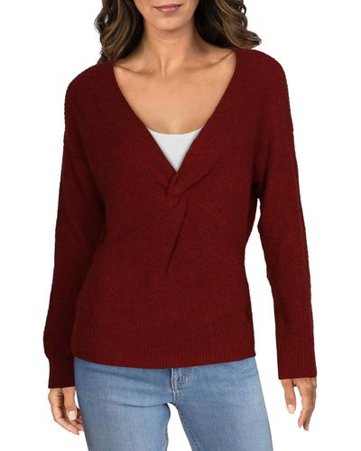 Matty M Front Knot V-neck Pullover Sweater - Red