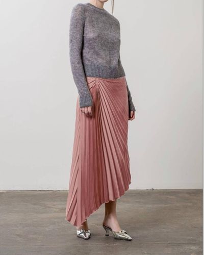 Moon River High Waist Pleated Design Unbalance Midi Skirt - Pink