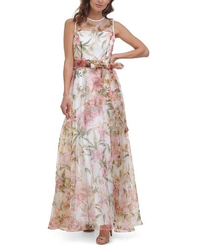 Eliza J Plus Gown Style Floral Organza Sleeveless Jewel Neck Dress - White