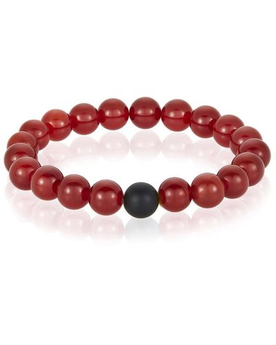 Crucible Jewelry Crucible Los Angeles Polished Agate And Black Matte Onyx 10mm Natural Stone Bead Stretch Bracelet - Red