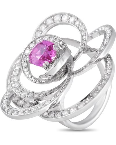 Chanel Camélia 18k White Gold 2.00 Ct Diamond And Pink Sapphire Ring - Metallic