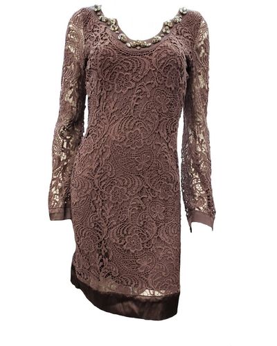 Hale Bob Lace Long Sleeve Dress - Brown