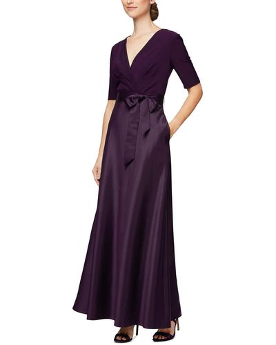 Alex Evenings Petites Surplice Belted Evening Dress - Purple