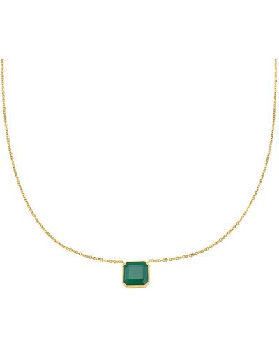Fine Jewelry Emerald Cut Bezeled Emerald Necklace 14k Gold - Metallic