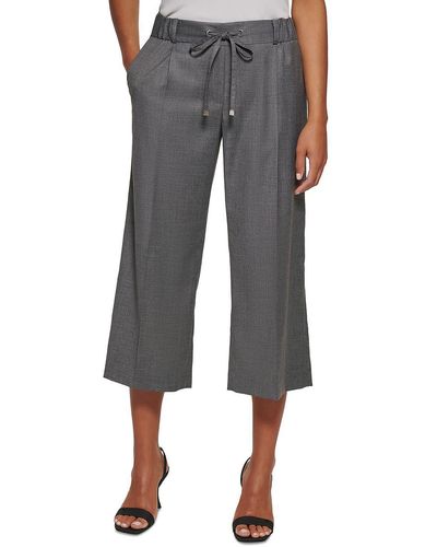 Calvin Klein Petites Wide Leg Cropped Capri Pants - Gray