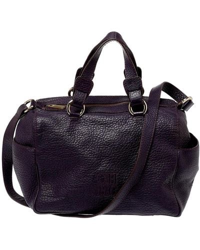Carolina Herrera Dark Grained Leather Boston Bag - Blue