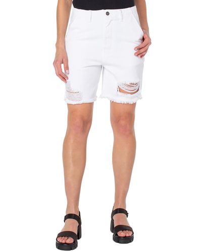Earnest Sewn Frayed Hem Midi Cutoff Shorts - White