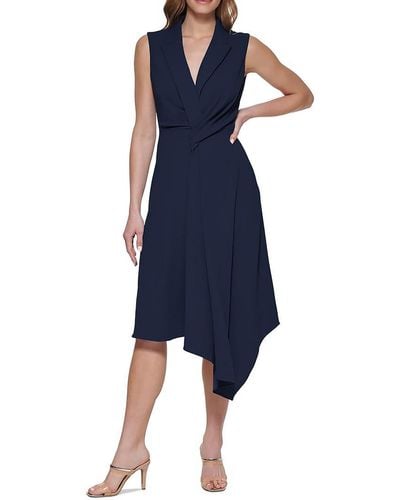 DKNY Asymmetric Long Cocktail And Party Dress - Blue