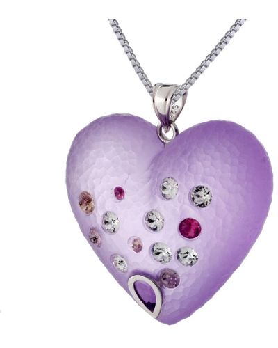 Vir Jewels 1.15 Inches Heart Lucite Pendant With Multi Color Crystals With Chain - Purple