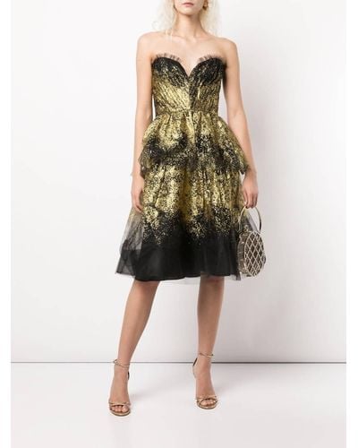 Marchesa Glitter-tulle Tiered Strapless Gown - Metallic