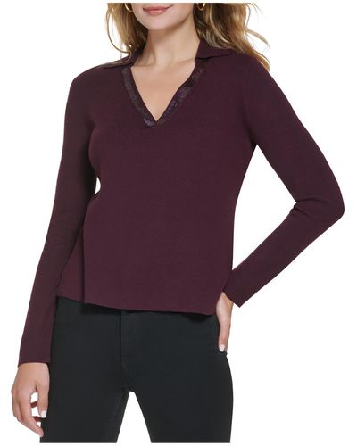 Calvin Klein Sequined Colla V-neck Sweater - Purple