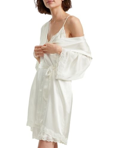 Papinelle Camille Silk Short Robe - White