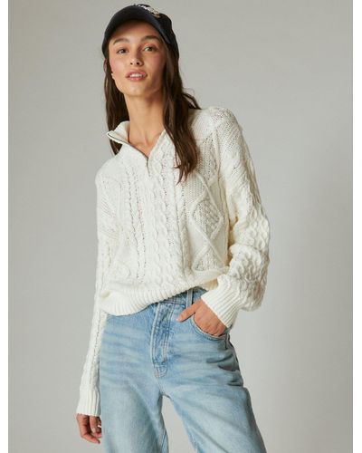 Lucky Brand Cable Zip Mock Neck Sweater - White
