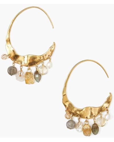 Chan Luu Crescent Earrings In Gold Pearl And Citrine Mix - Metallic