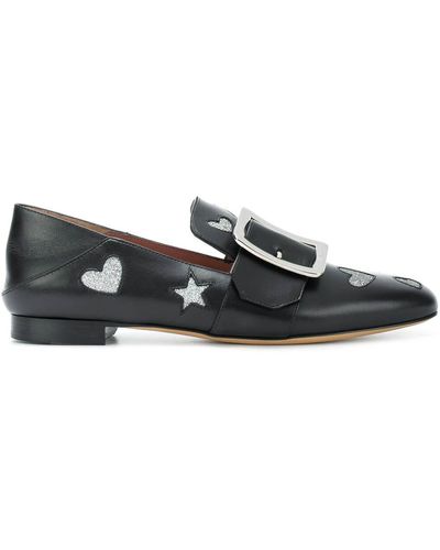 Bally Janelle Hearts 6221029 Black Leather Loafers