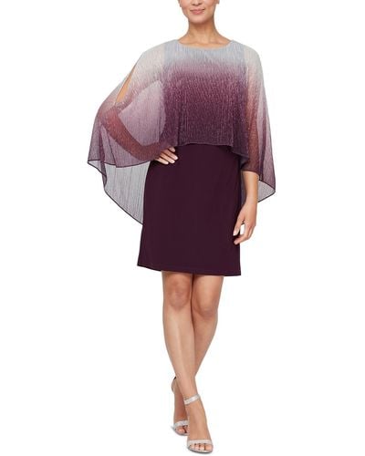 SLNY Shimmer Cape Sleeves Sheath Dress - Purple