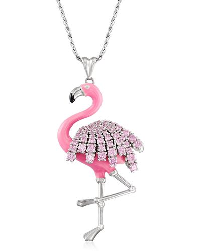 Ross-Simons Cz Flamingo Pendant Necklace With Enamel - Pink