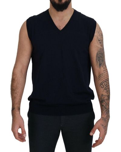 Paolo Pecora Cotton V-neck Sleeveless Tank T-shirt - Blue