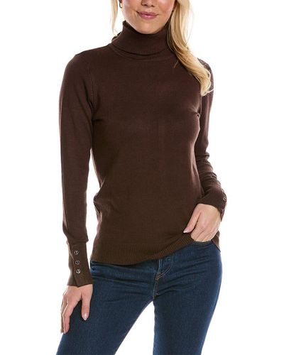 Joseph A Button Cuff Turtleneck Sweater - Brown