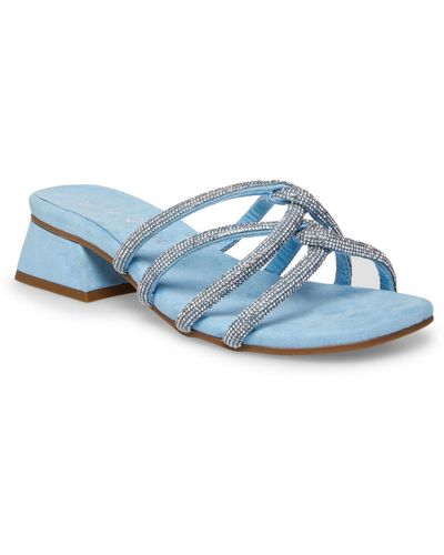 Anne Klein Nikole Faux Leather Rhinestone Slide Sandals - Blue