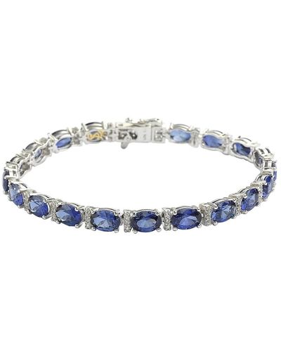 Suzy Levian Sterling Silver Oval-cut Sapphire & Diamond Accent Tennis Bracelet - Blue