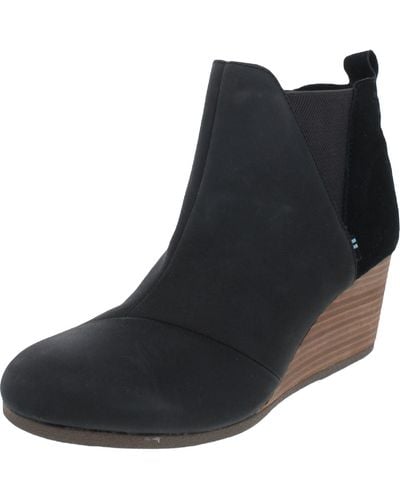 TOMS Kelsey Mixed Media Wedge Boots - Black