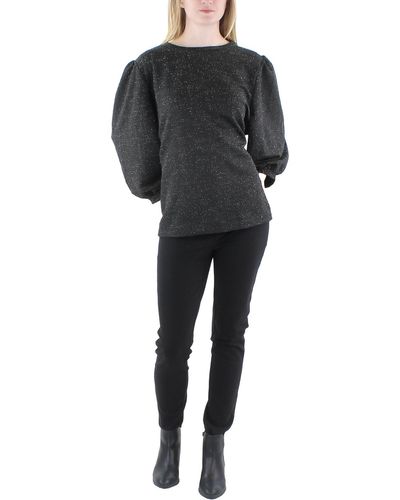 Anne Klein Tweed Metallic Pullover Top - Black