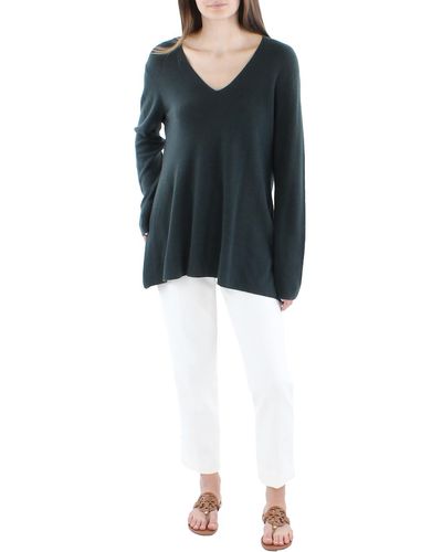 Eileen Fisher Wool V-neck Tunic Sweater - Black