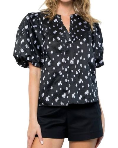 Thml Lucy Puff Sleeve Spotted Top - Black